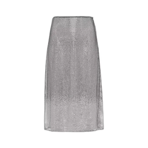 Embroidered rhinestone mesh midi-skirt