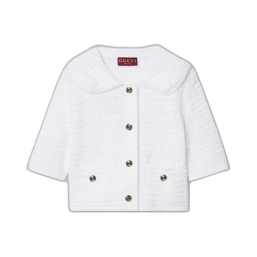 Crochet knit cotton button-up top