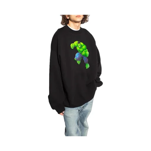 x Marvel Hulk-Print Boxy Crewneck Cotton Sweatshirt