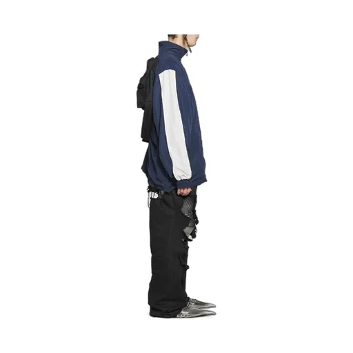 Logo Splicing Loose Jacket Unisex Navy Blue