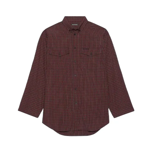Oversize Plaid Long-Sleeved Shirt Brown