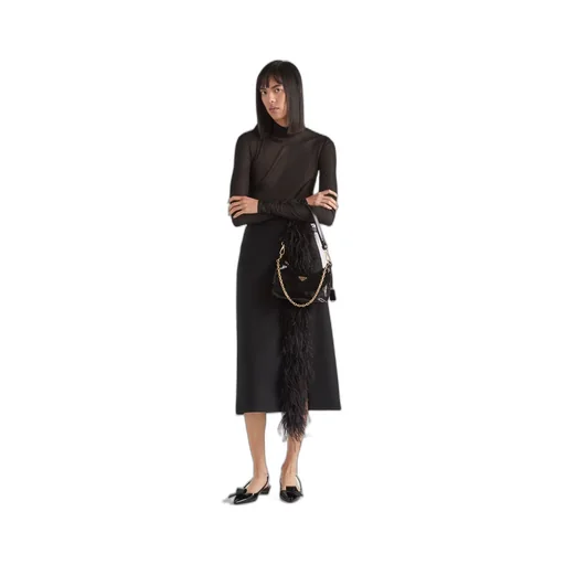 Feather-trimmed wool midi-skirt