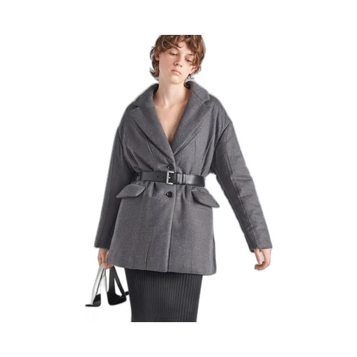 Single-breasted belted cashmere padded jacket