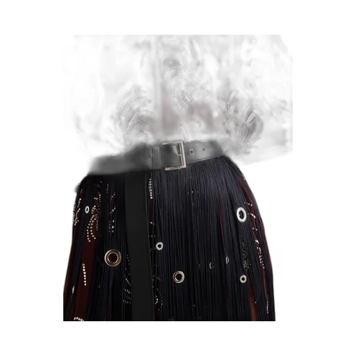 Midi-skirt with fringe and grommet embellishment