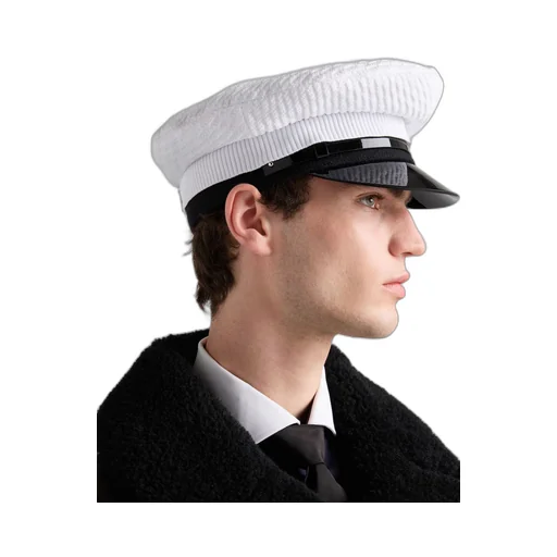 Knit and patent leather cap