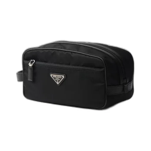 Re-Nylon and Saffiano leather travel pouch