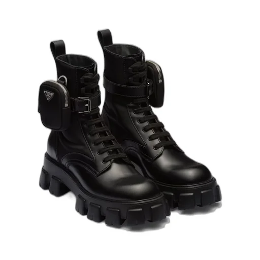 Monolith brushed leather and Re-Nylon boots with pouch