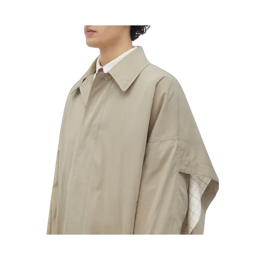 Cotton Silk Cape Trench With Check Lining