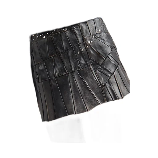 Studded nappa leather patchwork skirt