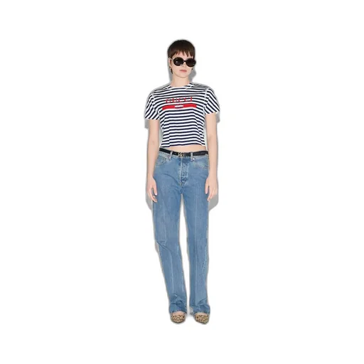 Striped cotton jersey T-shirt with Gucci print