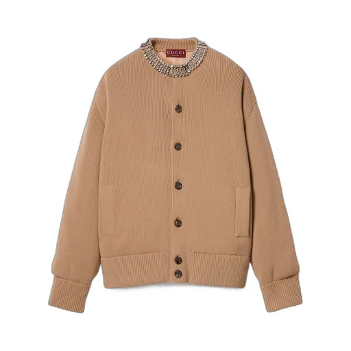 Rib stitch cardigan with embroidery