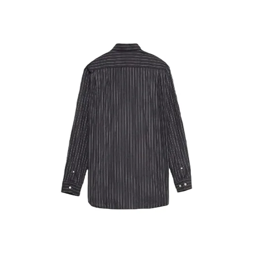 Chest Logo Pinstriped Logo Buttoned Shirt
