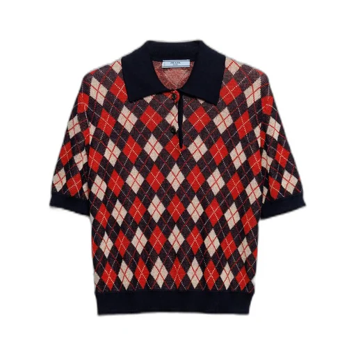 Argyle knit cotton polo shirt