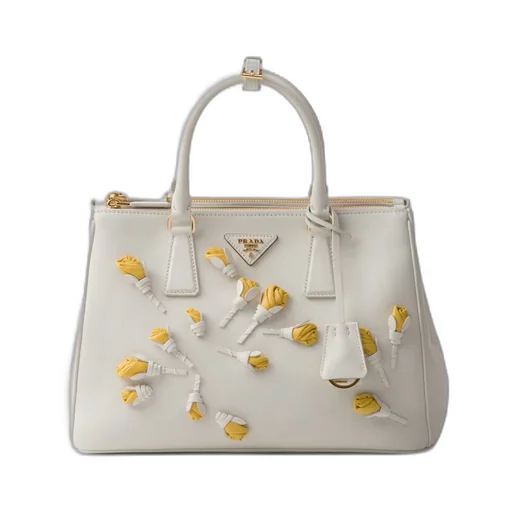 Large Prada Galleria leather bag with floral appliqués