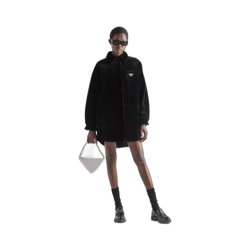 Reversible gabardine and shearling coat