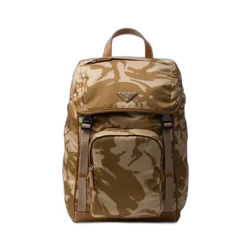 Printed Re-Nylon and leather backpack