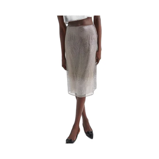 Embroidered rhinestone mesh midi-skirt