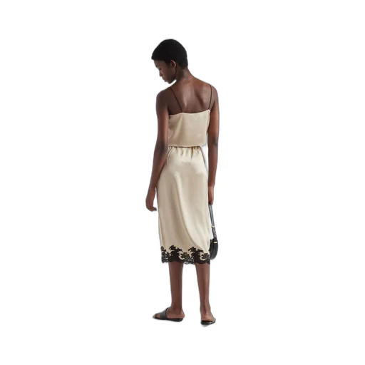 Satin crepe and lace midi-skirt