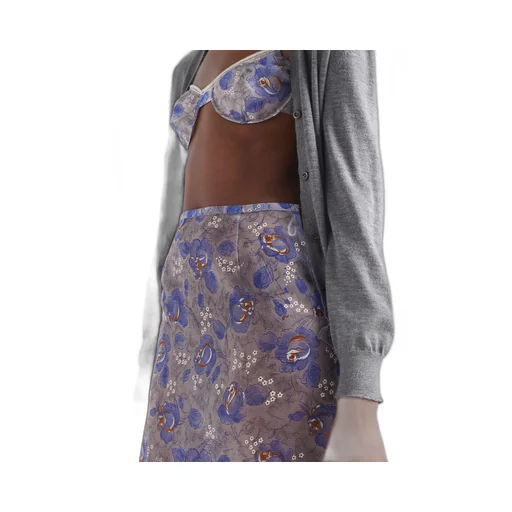 Printed nylonette midi-skirt