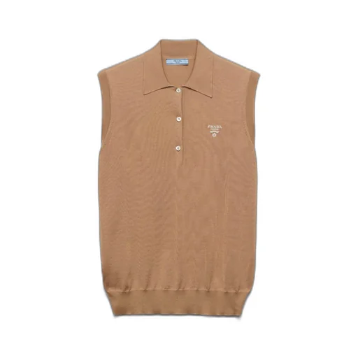 Sleeveless silk polo shirt