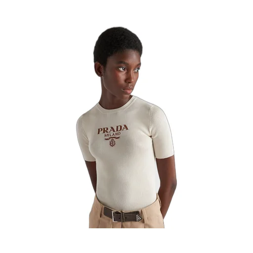 Silk crew-neck sweater with logo