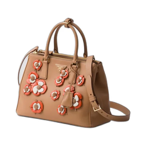Large Prada Galleria leather bag with floral appliqués