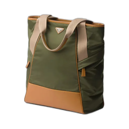 Re-Nylon and leather tote bag