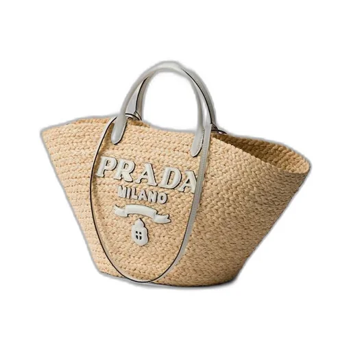 Large raffia and leather shopping bag