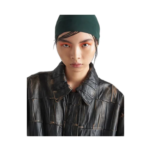 Nappa leather patchwork coat