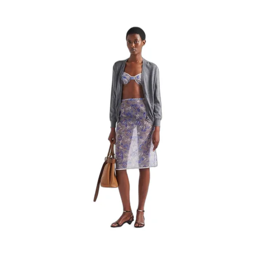 Printed nylonette midi-skirt