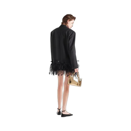 Single-breasted kid mohair jacket with feathers