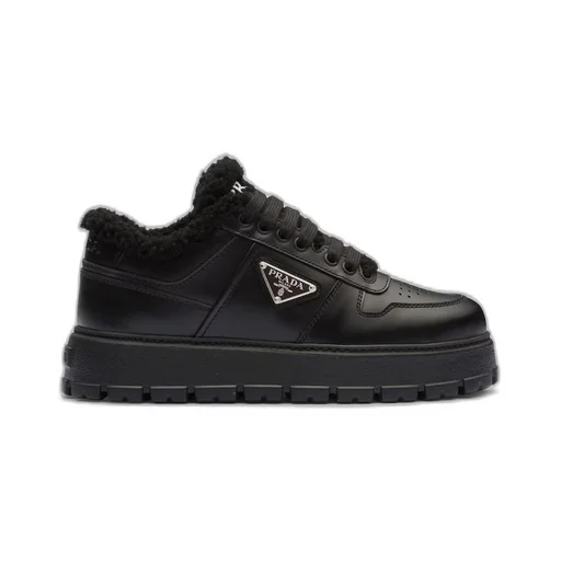 Leather and shearling sneakers