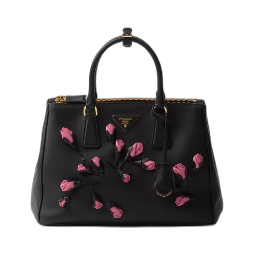 Large Prada Galleria leather bag with floral appliqués