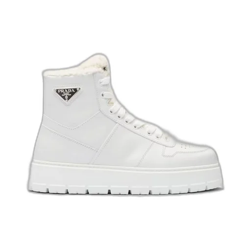 Leather and shearling high-top sneakers