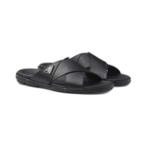 Leather crisscross slides