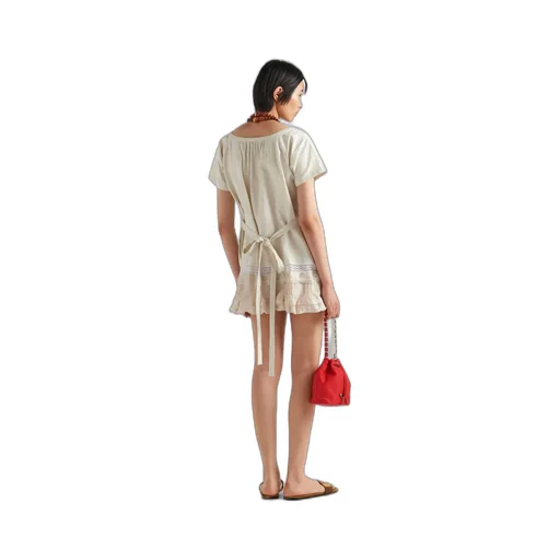 Embroidered antiqued silk and linen mini-dress