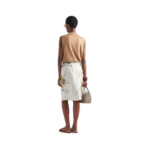 Printed silk twill skirt