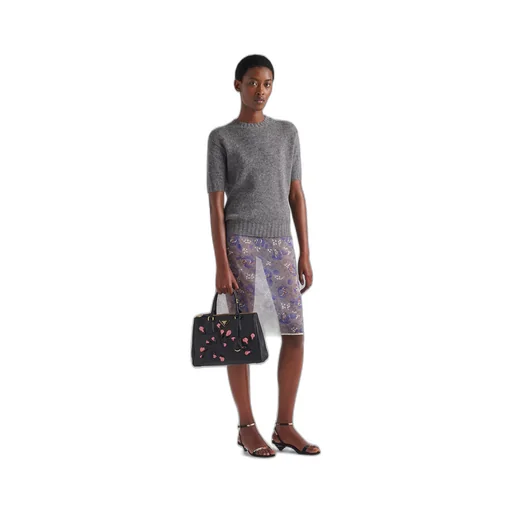 Large Prada Galleria leather bag with floral appliqués