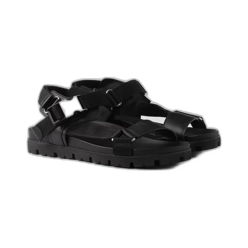 Sporty leather and Re-Nylon tape sandals
