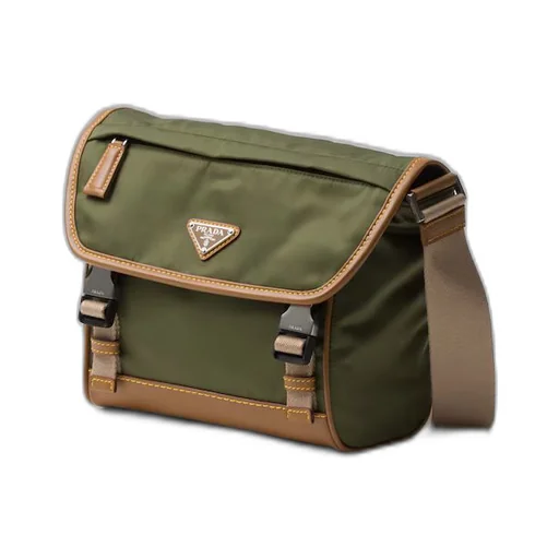 Re-Nylon and leather shoulder bag
