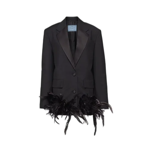 Single-breasted kid mohair jacket with feathers