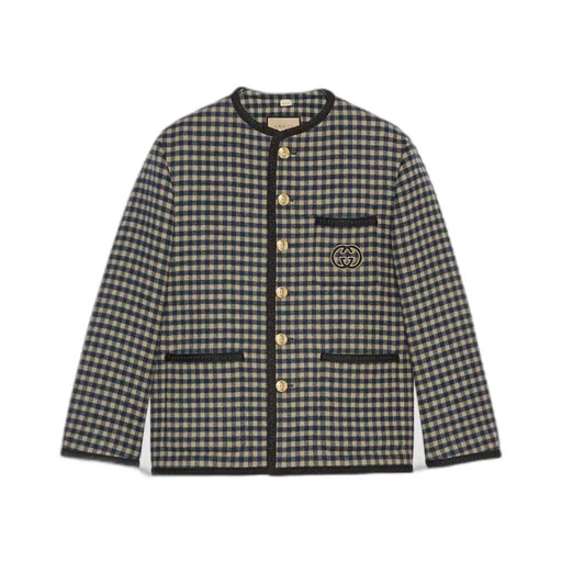 Wool gingham jacket with Interlocking G
