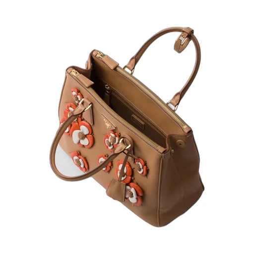Large Prada Galleria leather bag with floral appliqués