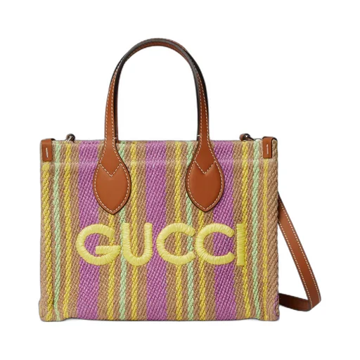 Small jute tote with Gucci patch