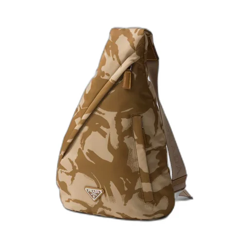 Printed Re-Nylon and leather backpack