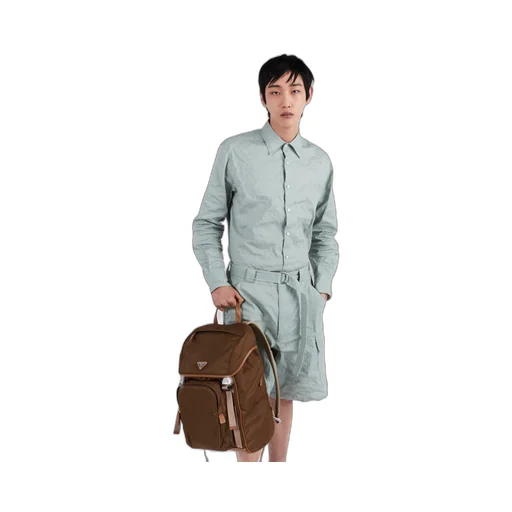Re-Nylon and leather backpack
