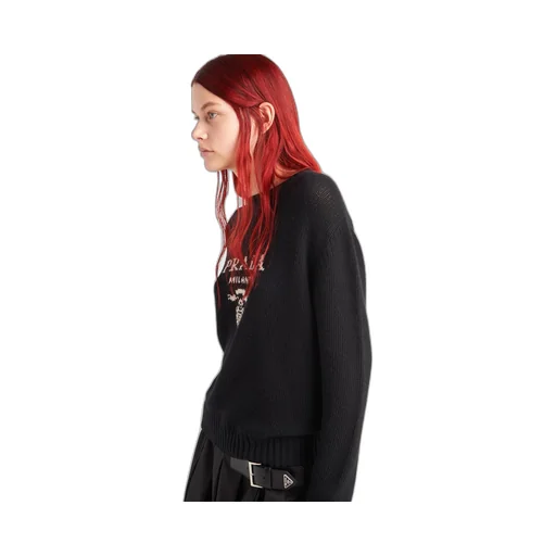 Cashmere and wool Prada logo crew-neck sweater