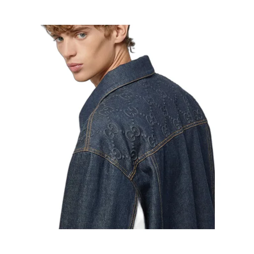 Denim jacket with GG embossed detail