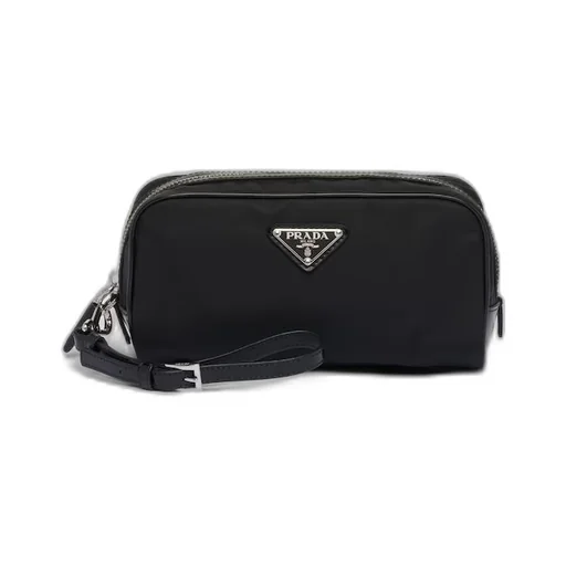 Re-Nylon and brushed leather pouch