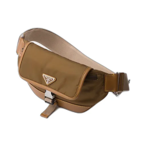 Re-Nylon and leather shoulder bag
